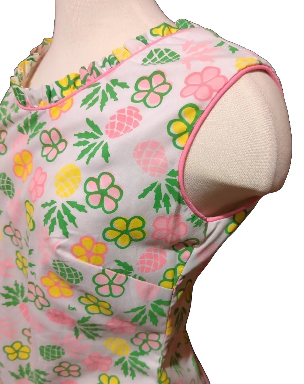 Vintage Pink Flowers Pineapple Shift Sheath Sun Dress Size 6 The Vested Gentress