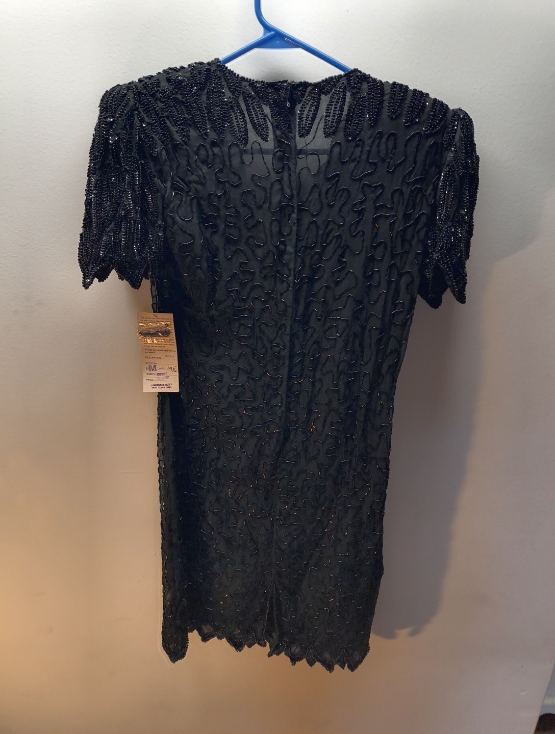 Vintage 1980s Milano Black Sequin Beaded Dress Womens M NWT Party Glam