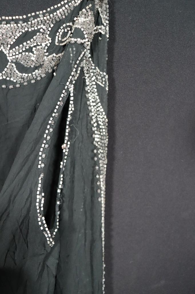 VINTAGE 1920&rsquo;S BLACK SILK CREPE FLAPPER BEADED DRESS FOR STUDY OR APPLIQUE