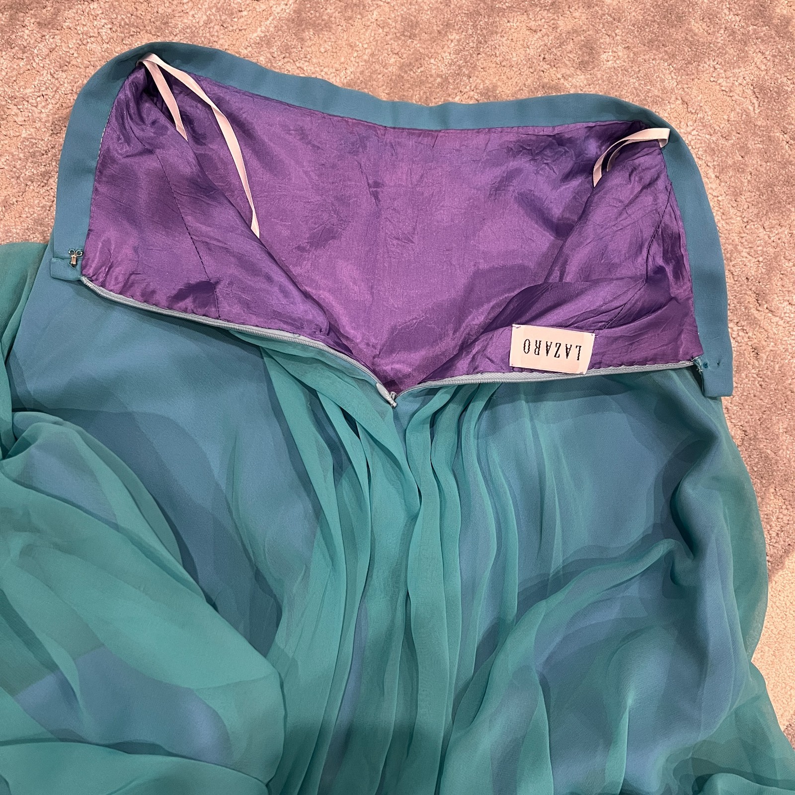 Vintage Lazaro Two-Piece Formal Gown Aqua Blue Chiffon Satin Prom Dress Y2K 90s
