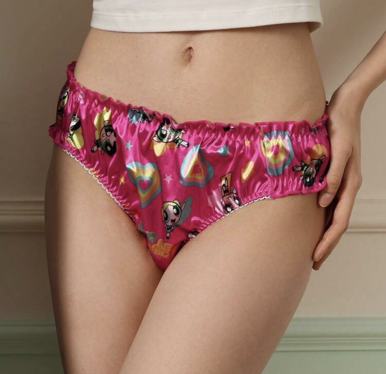 NEW Glossy Satin Crinkle Edge Powerpuff Girls Y2K Theme Bikini Brief Panties XL