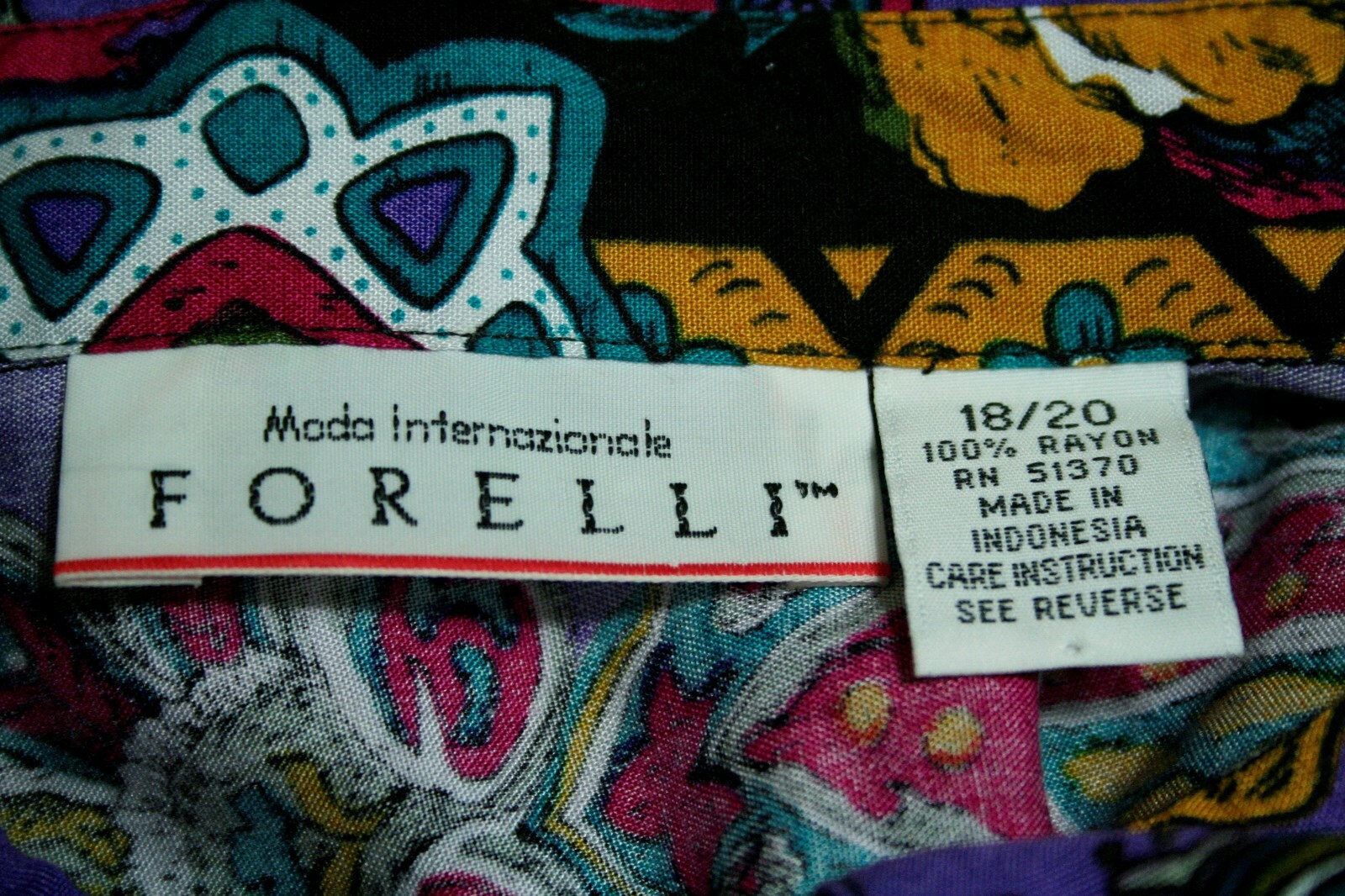 Moda Internazionale Top Long Sleeve Multi Color Patterned Button Up Sz 18/20
