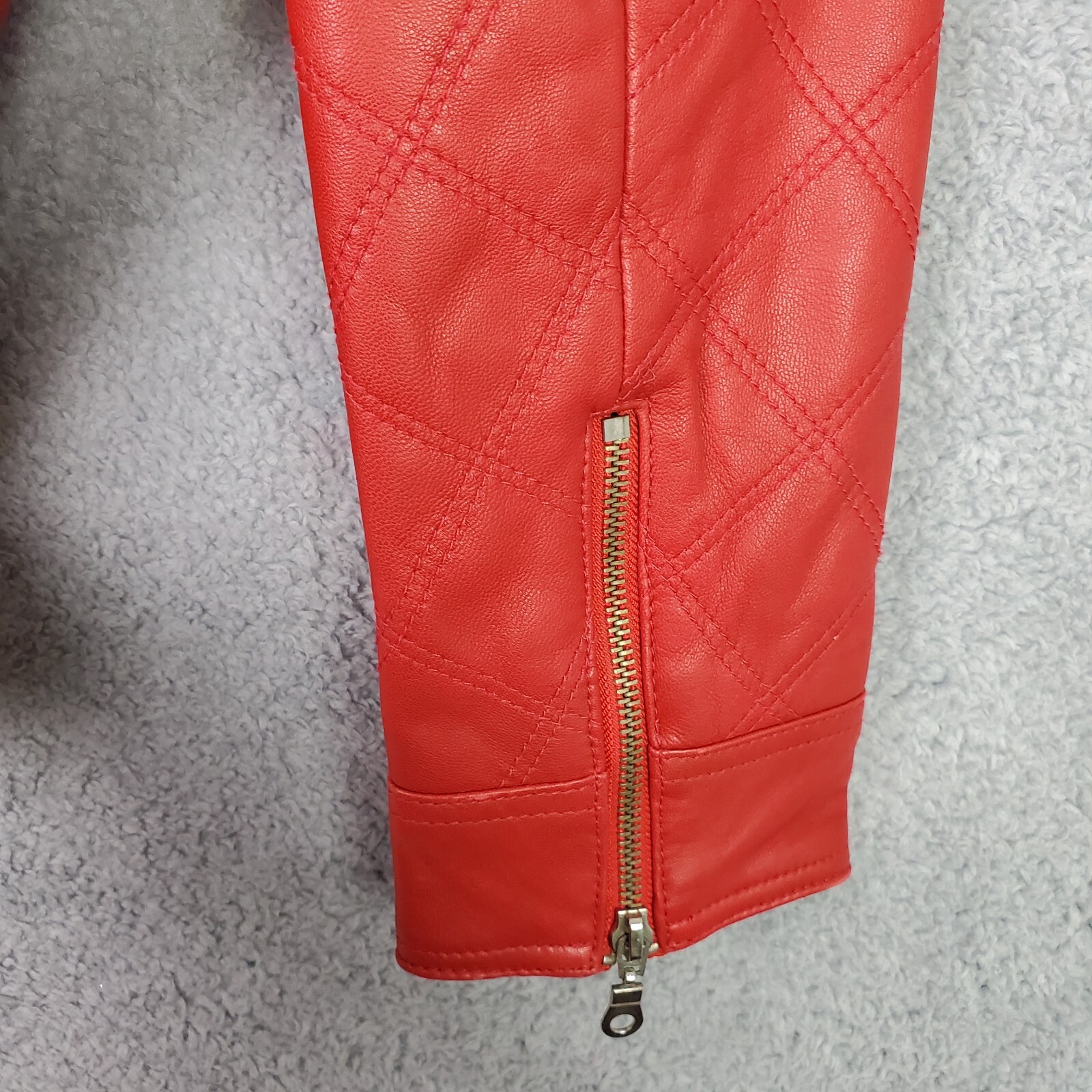 Vintage Womens Crop Lamb Leather Jacket XS Red Biker Harley Moto Full Zip Pocket