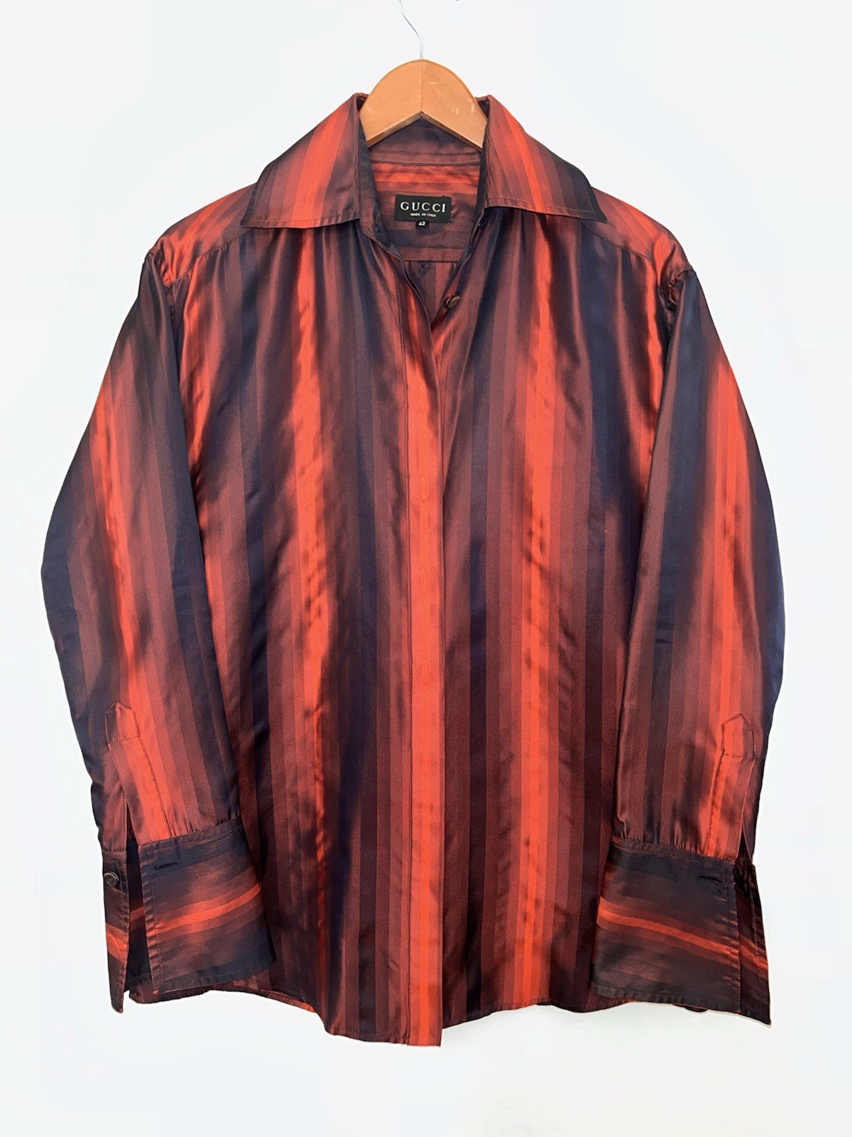 VTG Tom Ford For Gucci FW 1997 Runway Holographic Stripe Blouse In Red