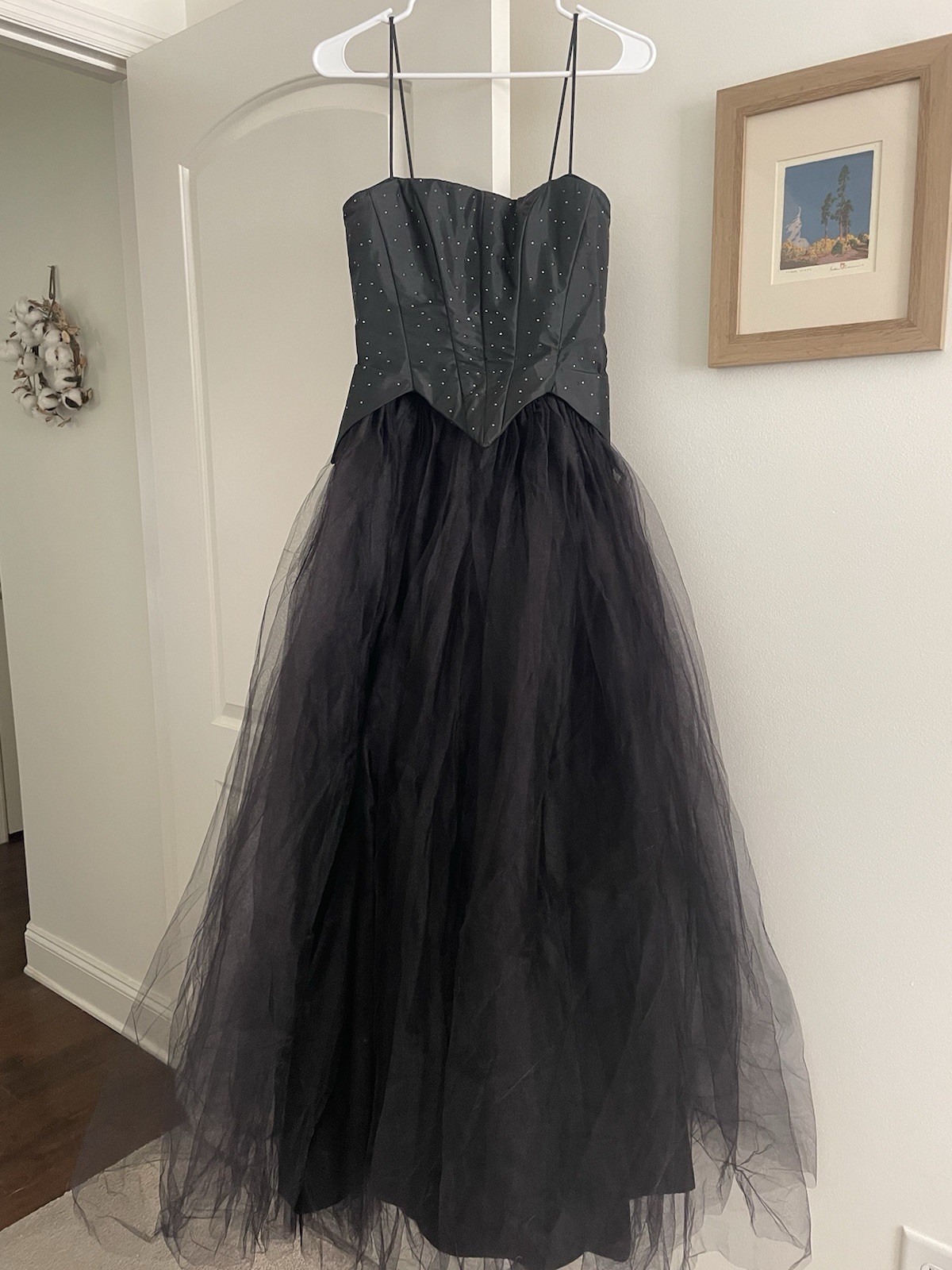 Jessica McClintock Vintage 1990’s Black Tulle Gunne Sax Ball Gown W Rhinestones