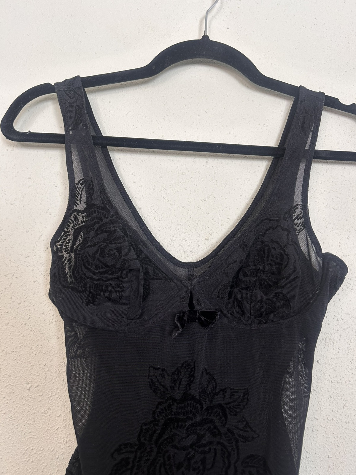 Vintage La Perla Malizia Velvet Rose Mesh Bodysuit 34 Made In Italy