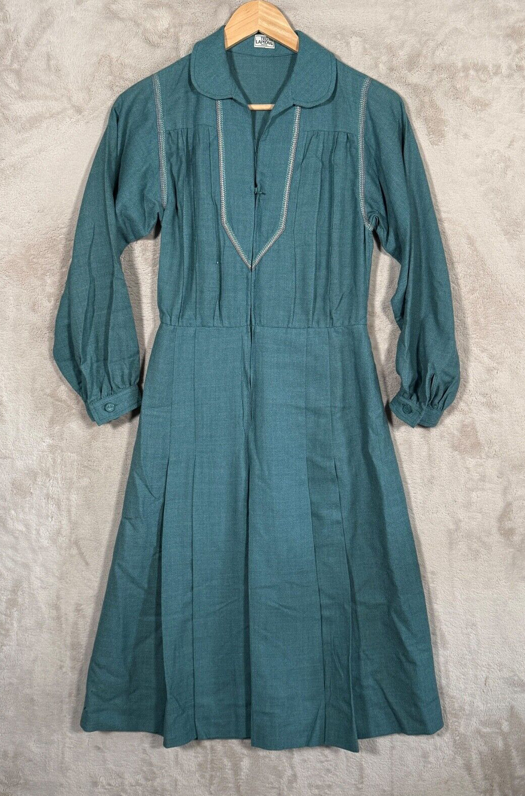 Ted Lapidus Vintage 40s Dress Womens size 36 Blue Wool Peasant