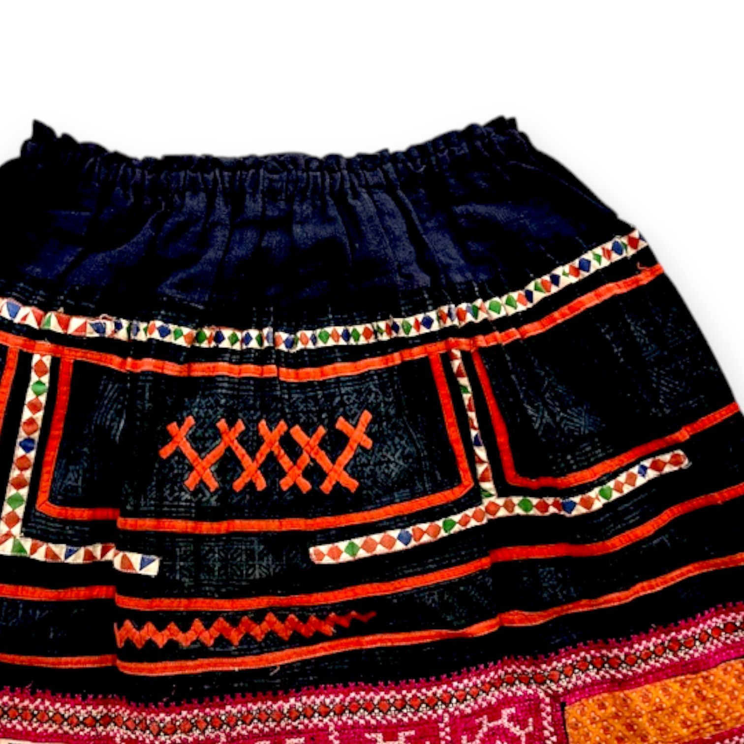 Handcrafted Vintage Embroidered & Applique Vietnamese Hills Hmong Tribal Skirt