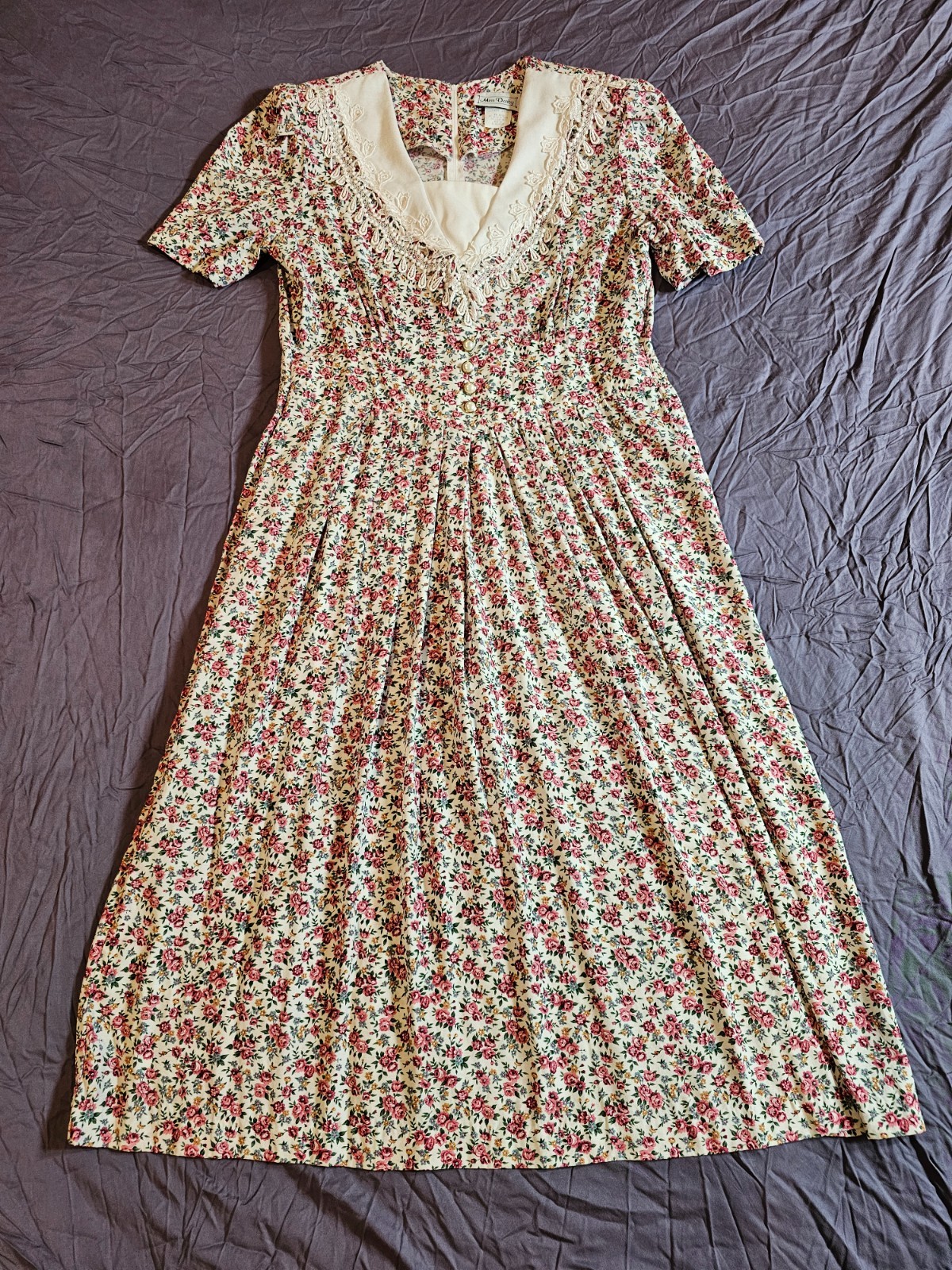 VTG Miss Dorby NEW W/O TAGS Floral Dress White Lace Collar Sz 16 PRAIRIE COTTAGE