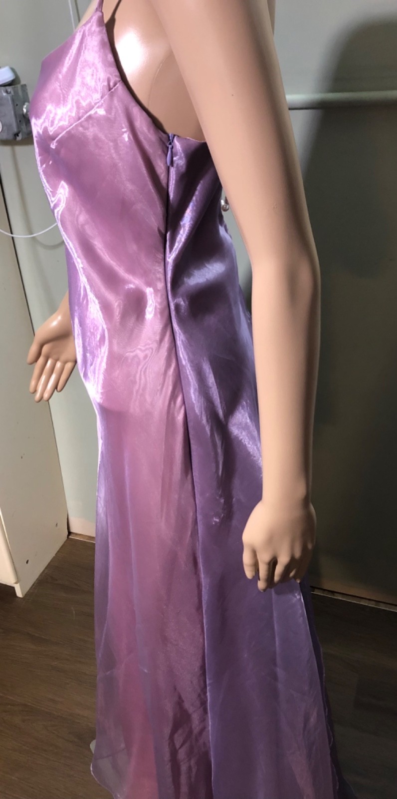 Vtg 90s Scott McClintock Beaded Low Back Gown 8 Purple Chiffon Pink Satin Slip