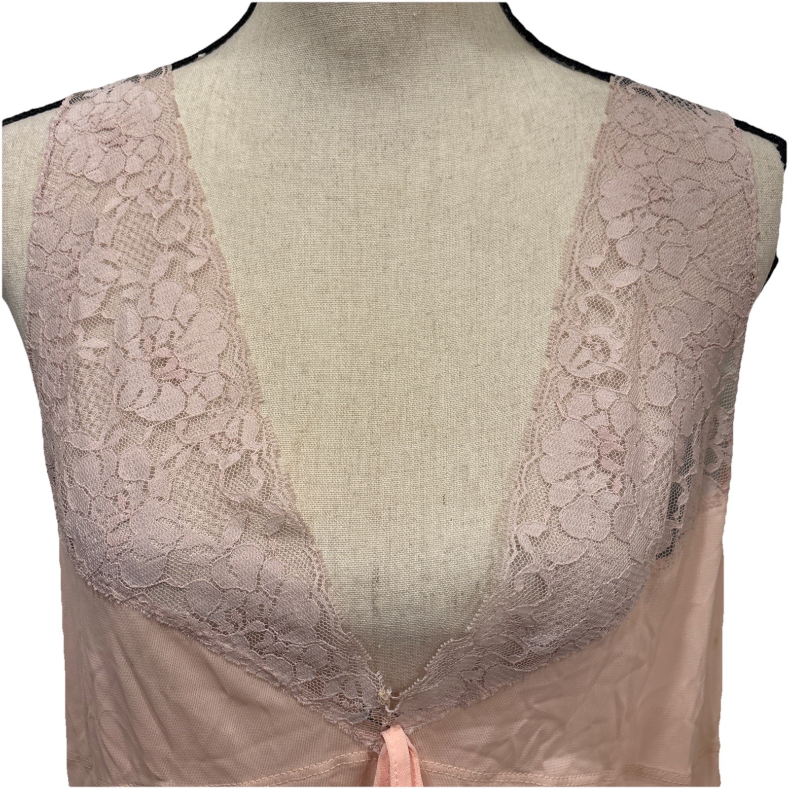 Nightgown Peach 70s Prairie Style Union Made Lace Trim Size Large Vintage