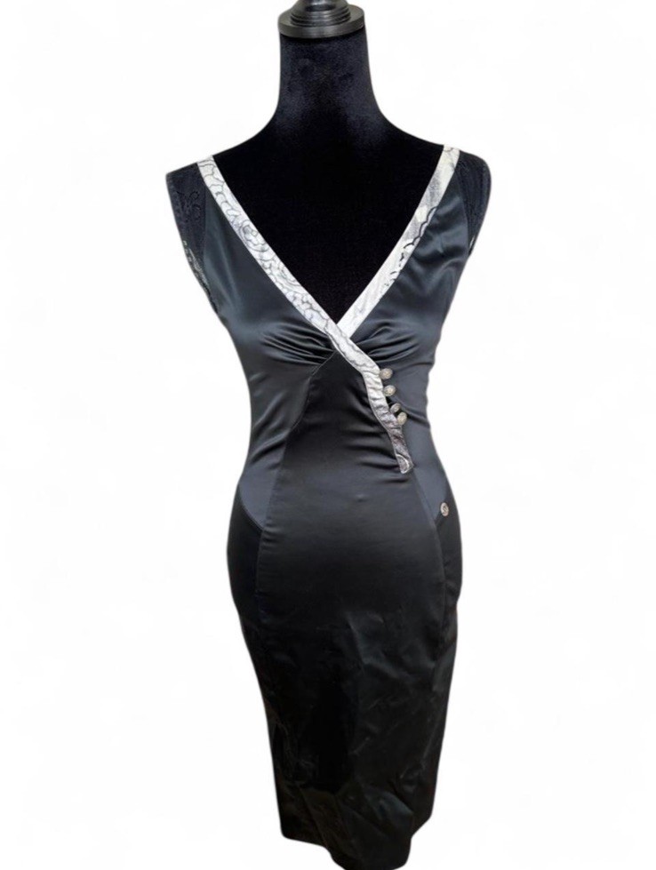 Vintage Galliano Itierre Italia Satin Lace Black Dress Women’s 26/40