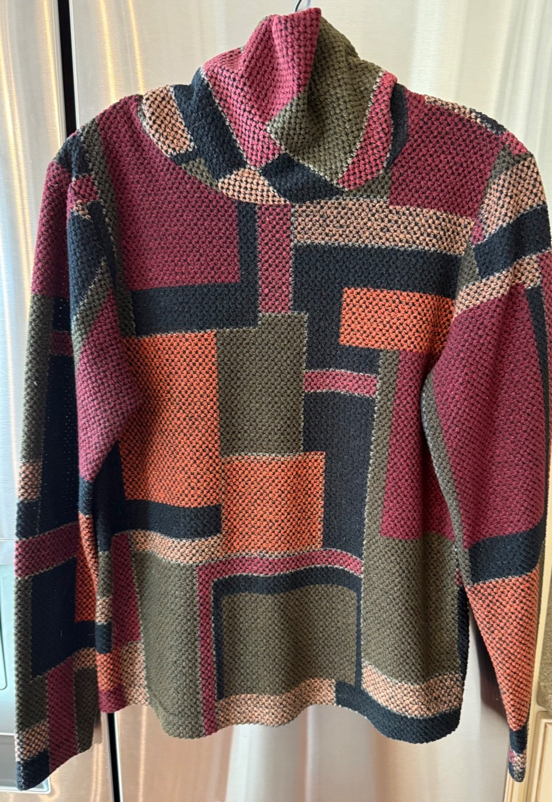 Vtg GRAFF USA Textured Geometric Turtleneck Knit Top Sweater Sz M &rsquo;70s-&rsquo;80s
