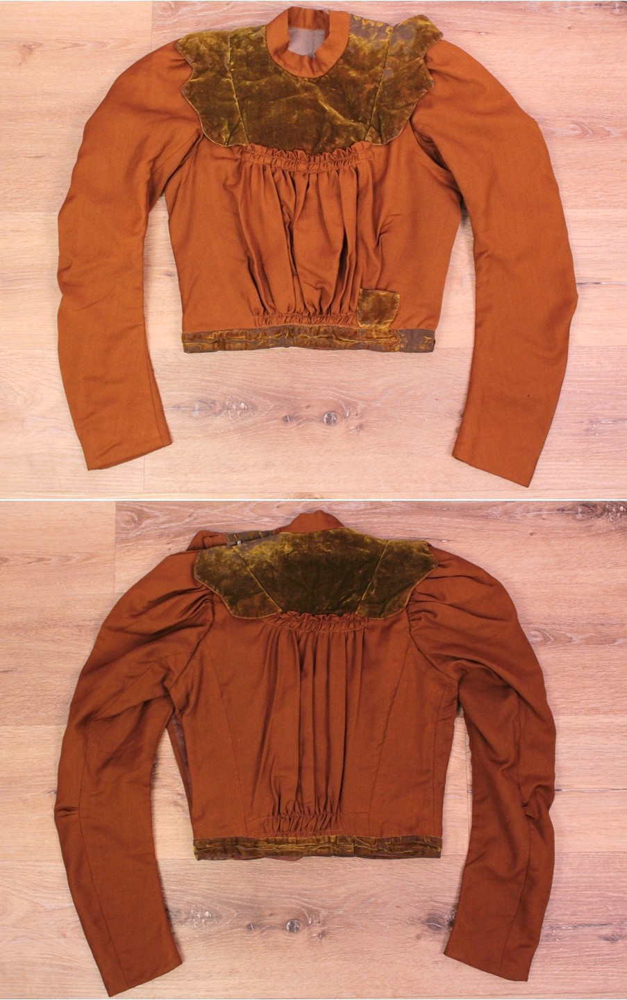 VTG Women&rsquo;s Antique Late 1800s 2 Pc Burnt Orange / Brown Jacket & Skirt Set XS/S