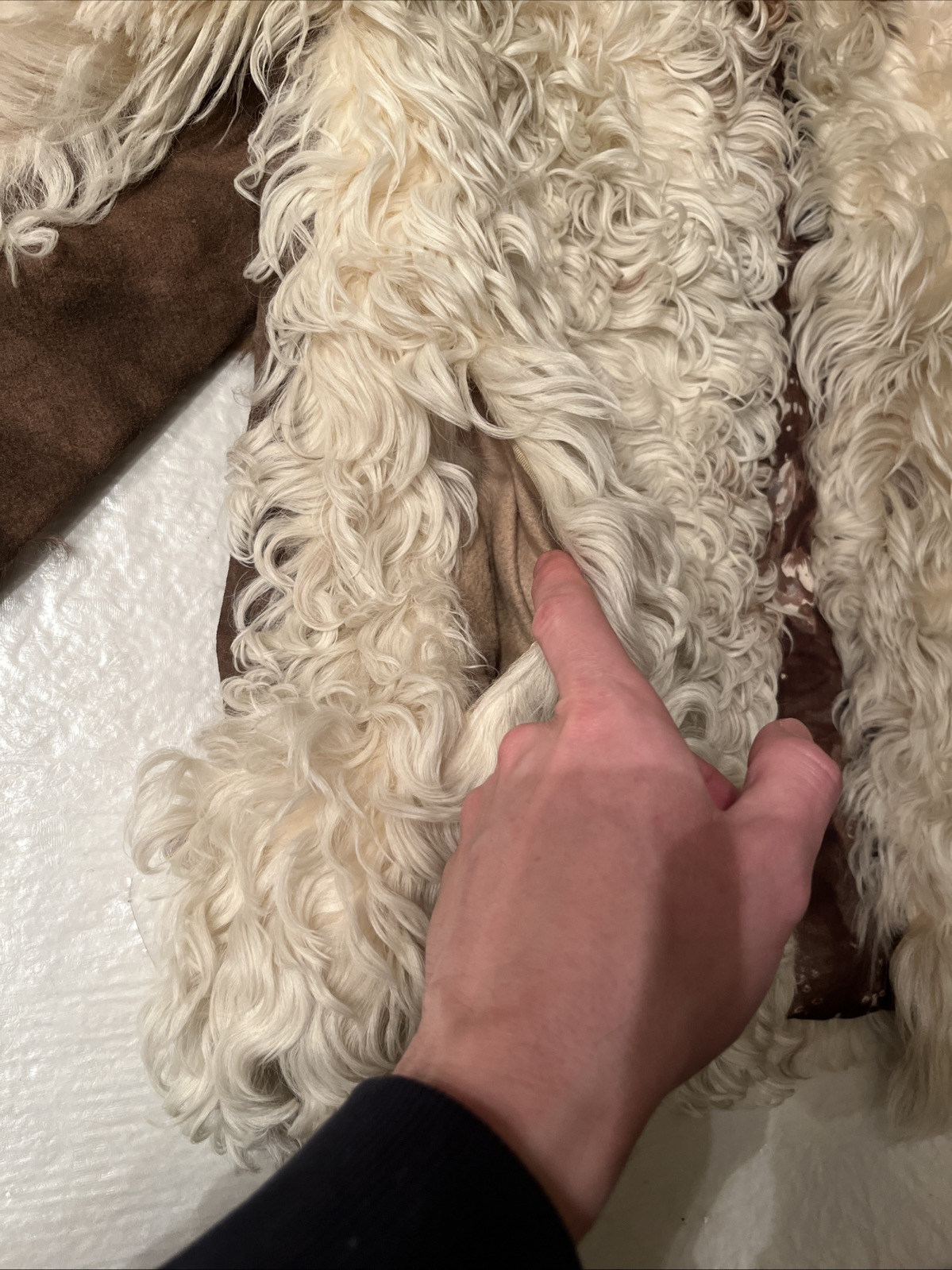 vtg MONGOLIAN SHEEPSKIN SHEARLING LAMBSKIN white fur coat SHEEP LAMB mob wife