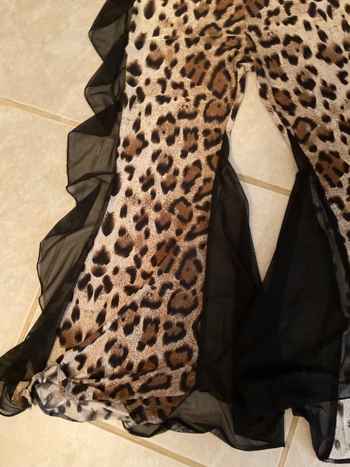 Leopard Print Sheer Side Flared Button Colorful Hippie 60s &rsquo;70s size S/M