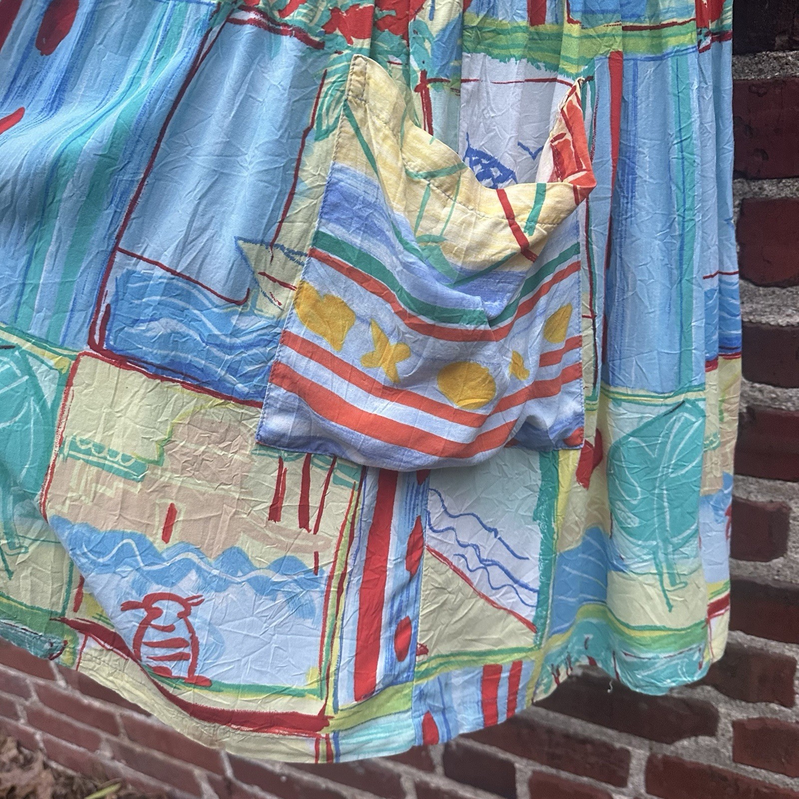 Vintage Jams World Dress Dancing Man Colorful Beach Tropical 90s Pockets S Small