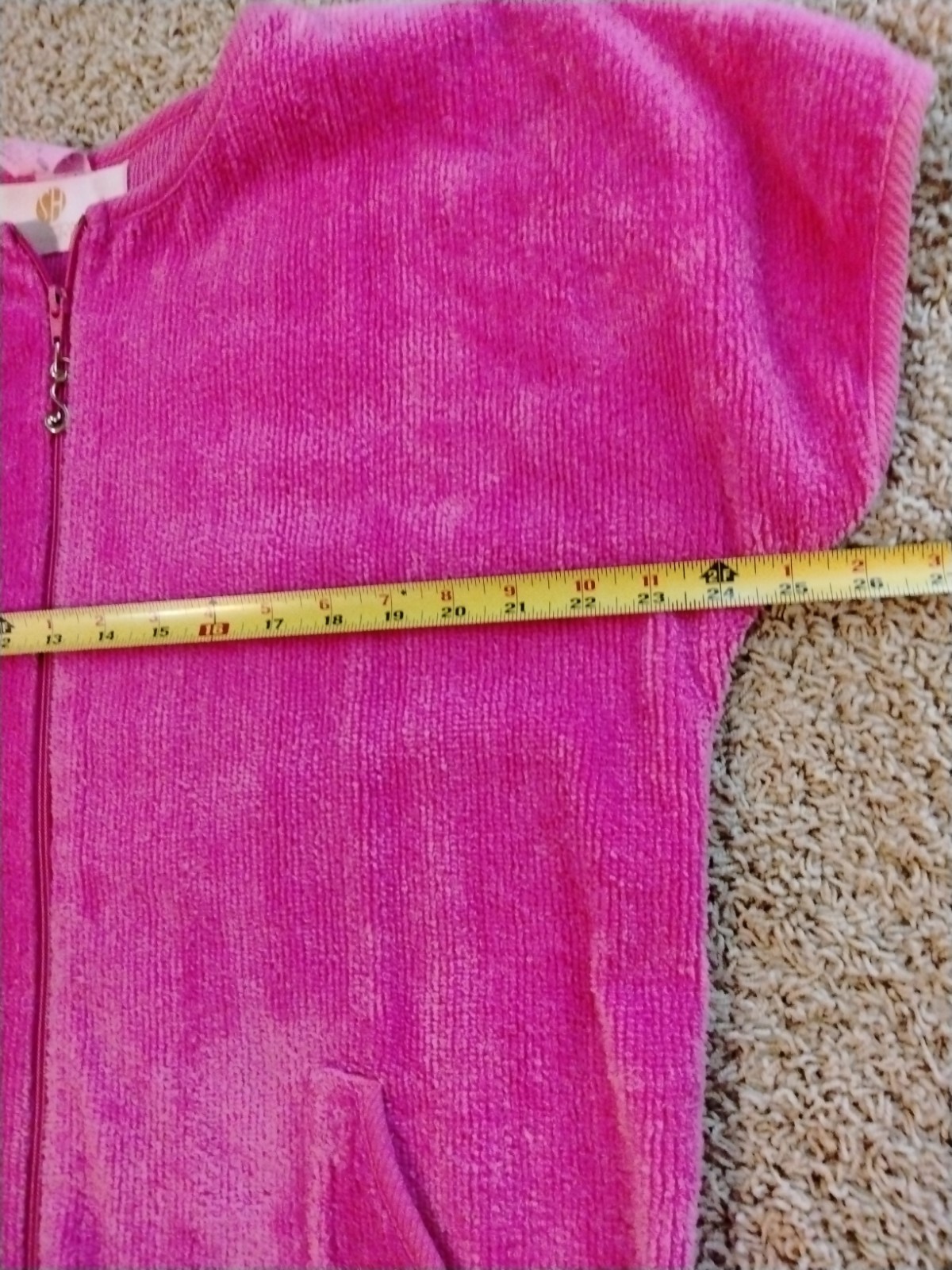 Stan Herman Pink Chenille Zip Front Robe Short With Pockets Size M/L