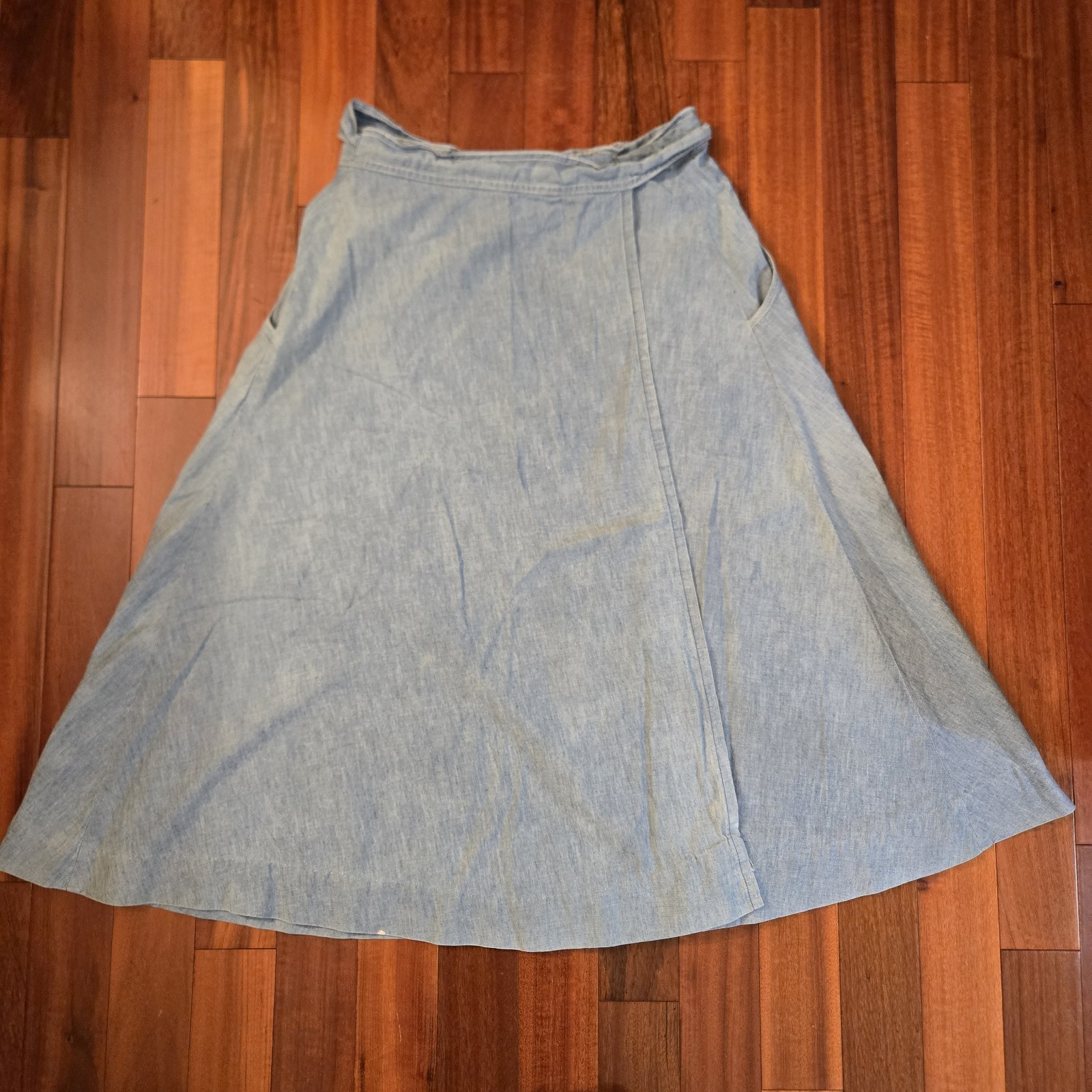 Vintage Stockton Light Denim Full-Circle Wrap Skirt Cottage Prairie Bohemian