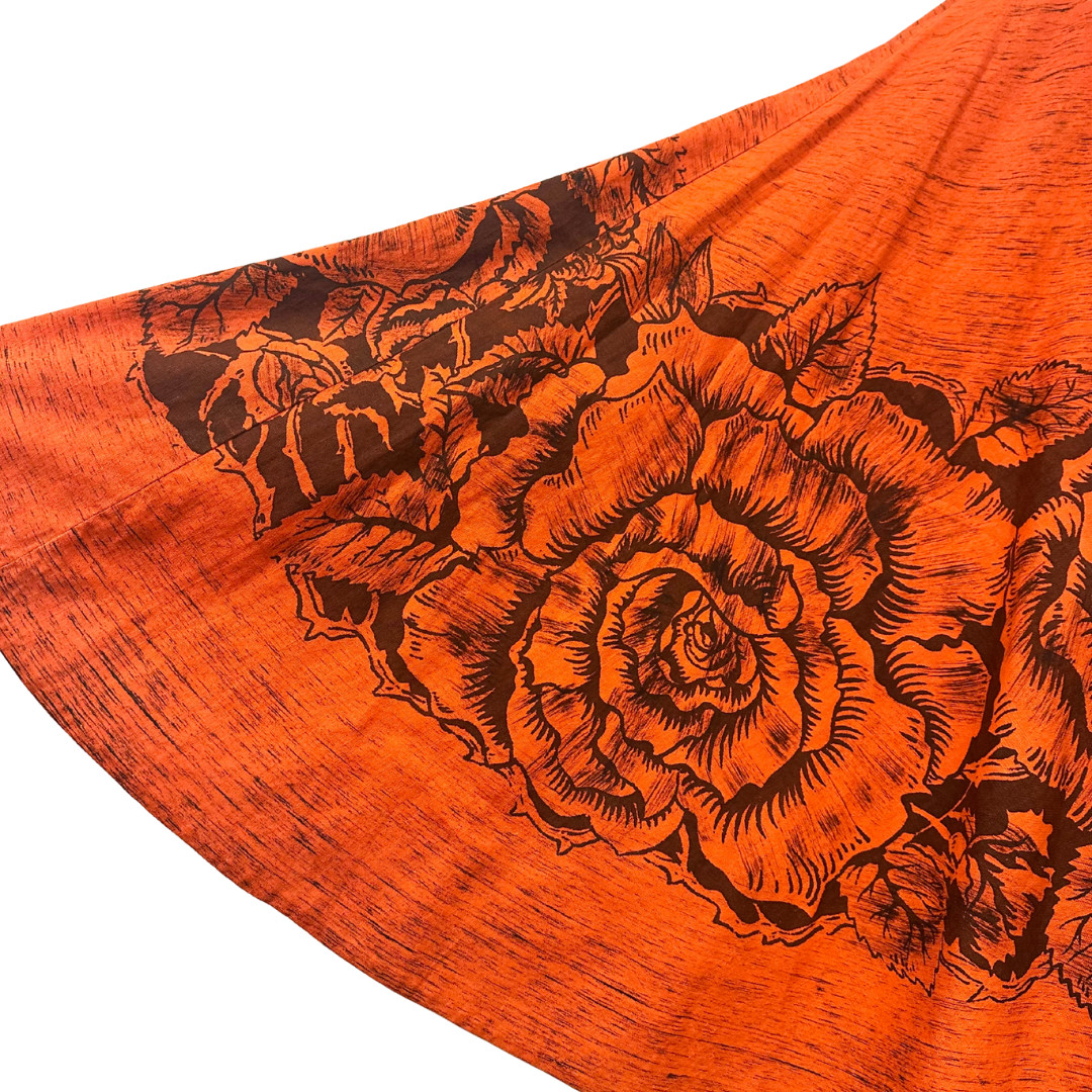 Vintage 1950s Orange Handpainted Floral Mexican Circle Skirt
