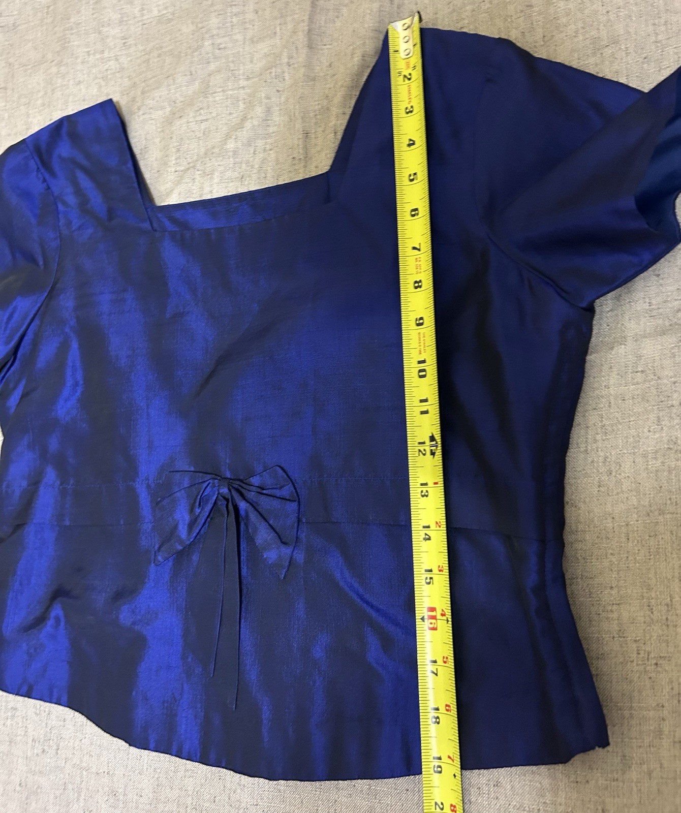Vintage 60s Handmade Medium Blue Silk Taffeta Blouse Regency Glamour
