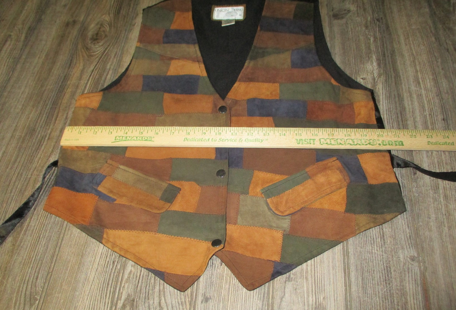 Union Khaki Vintage Suede Leather Patchwork Vest size Large Fairy Grunge 80s 90s