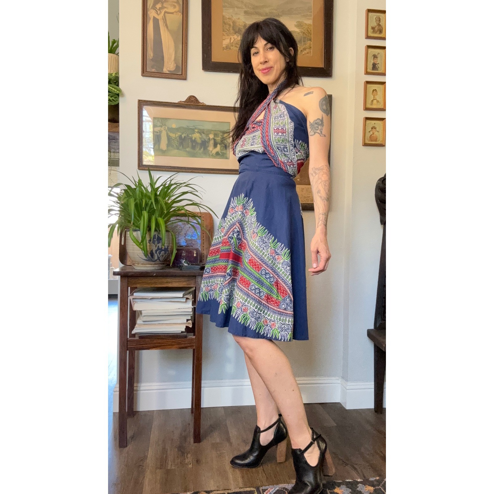 Vintage 60s 70s wrap convertible halter dress dashiki print hippie bohemian