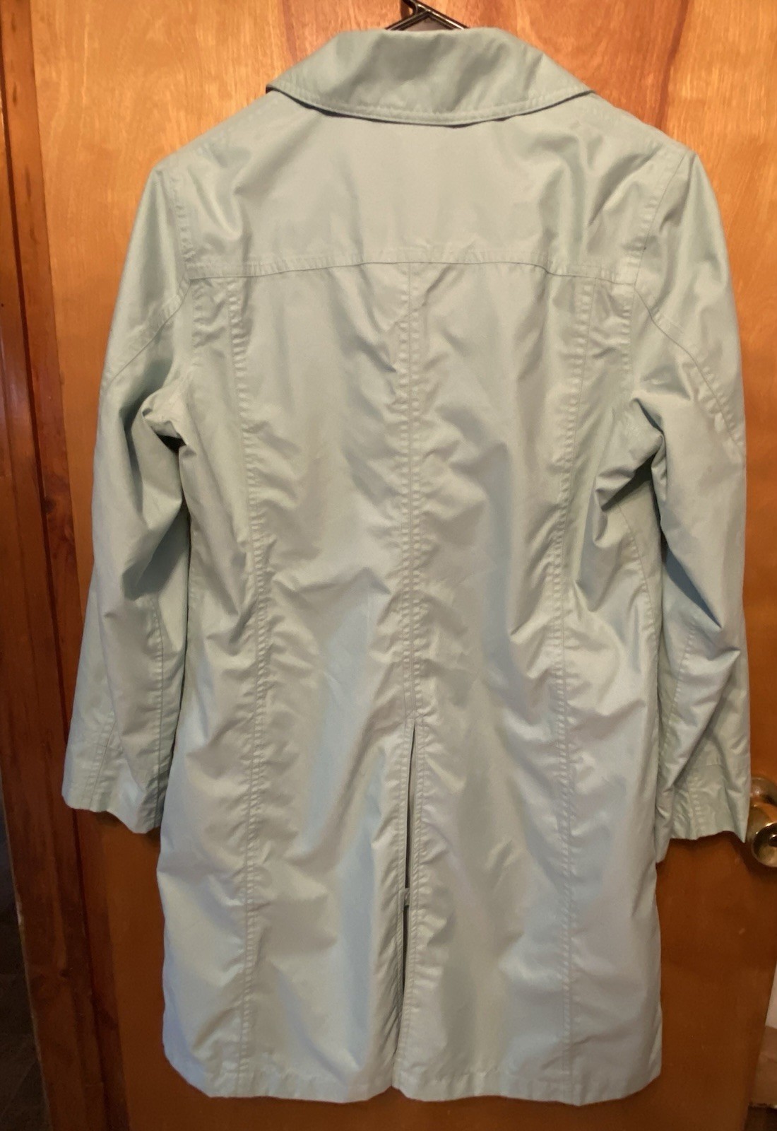 VTG Lands End Mint Green Lightweight Trench Coat Lined Button Up Women’s Medium