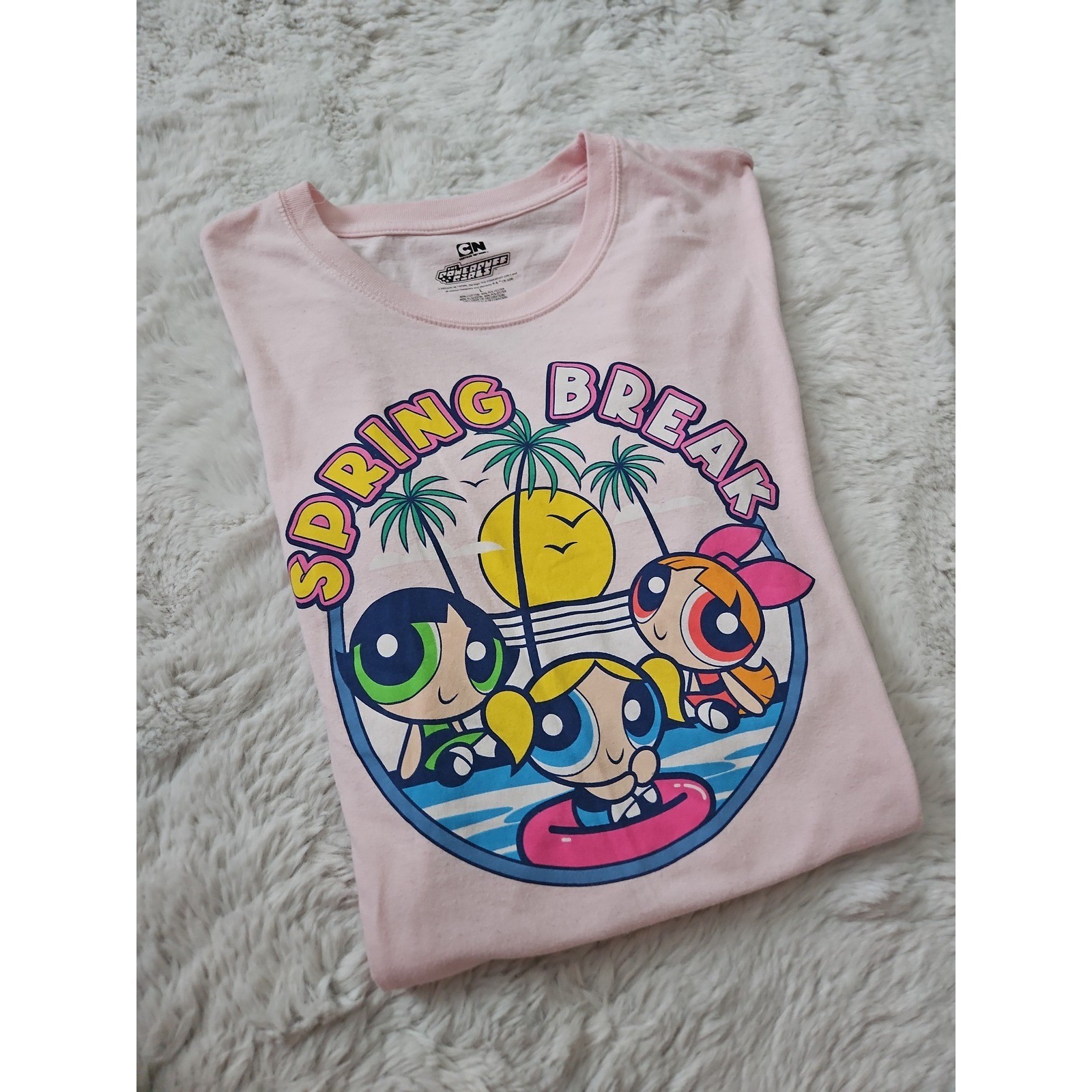 Vintage Style Powerpuff Girls Graphic Tee Pink Large Cartoon Network Y2K