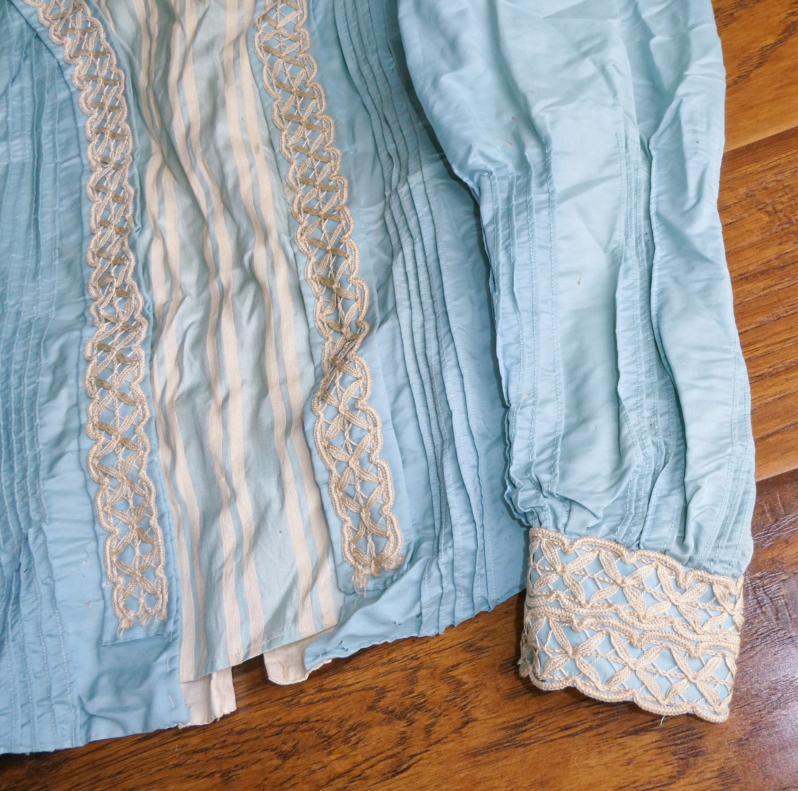 Edwardian Soft Blue Silk Bodice Jacket Soutache Lace Trim 1900s As Is