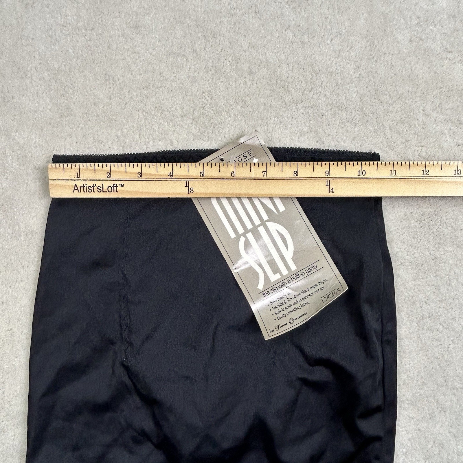 Vtg Fawn Creations Mini Slip Attached Panty Nylon Mesh Black Slimming Shaping M