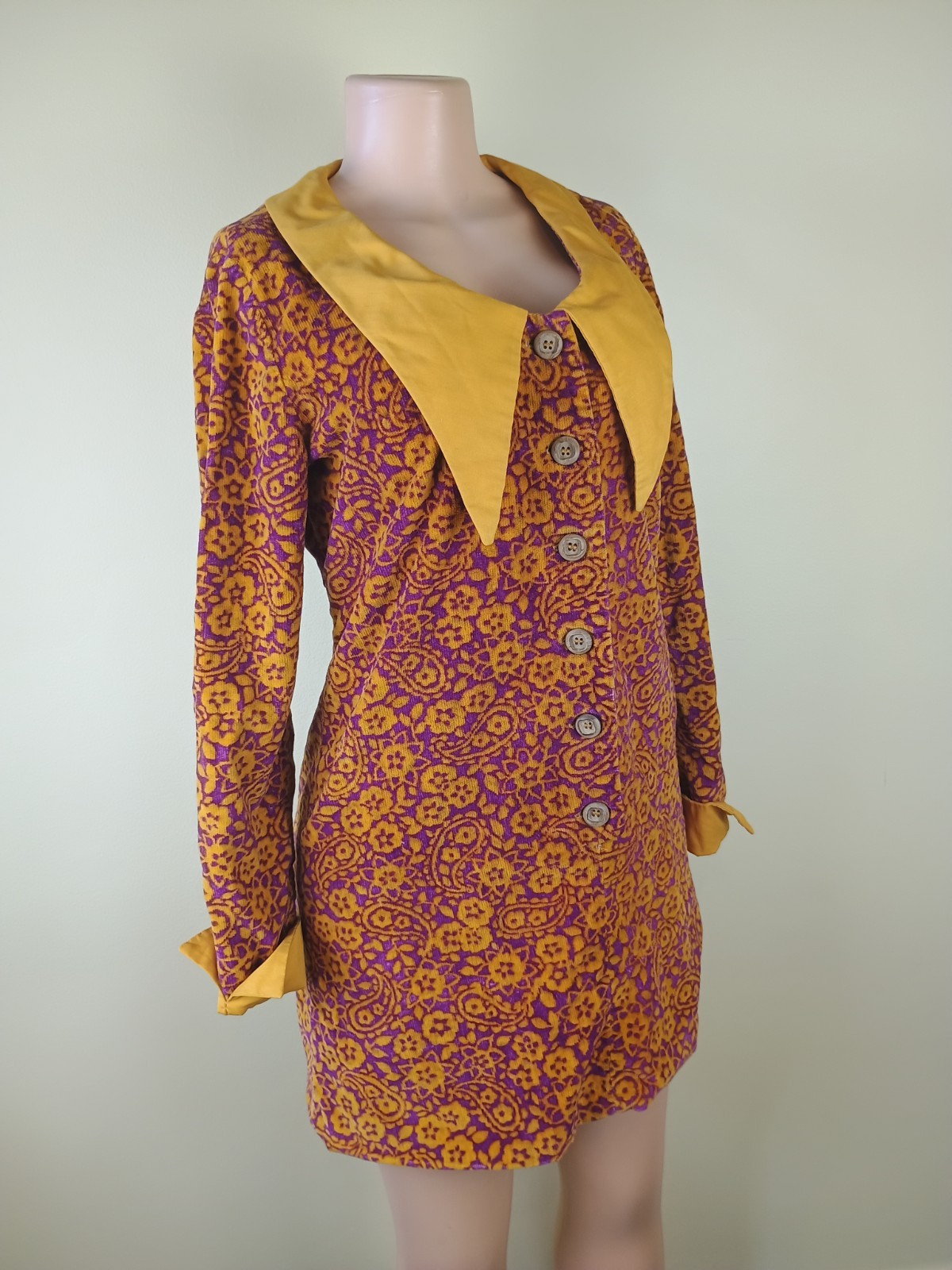 Vtg 60s 70s Mod Dagger Collar Micro Mini Go Go Party Twiggy Shift Dress Small