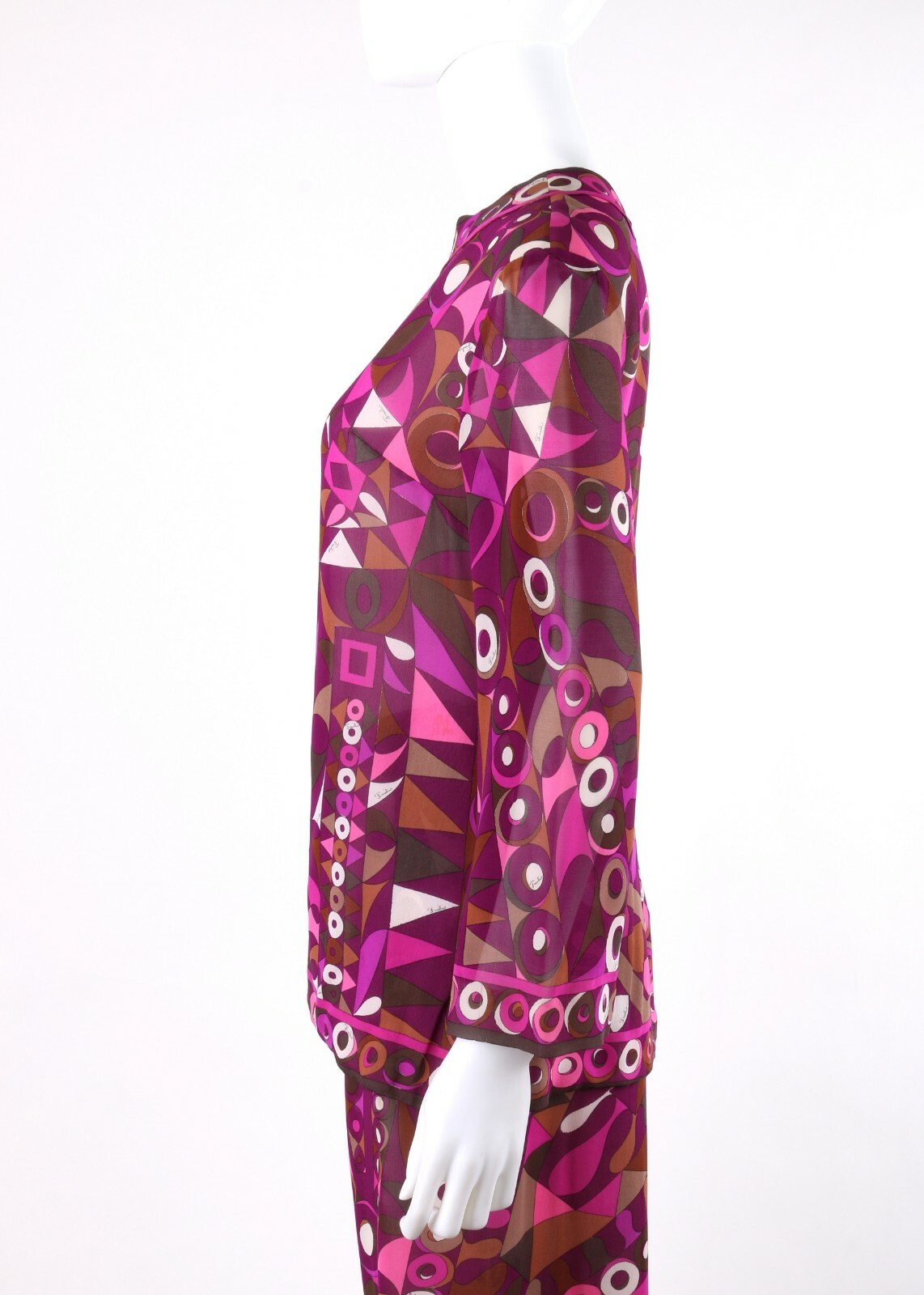 EMILIO PUCCI c.1960s 2pc Purple Multicolor Op Art Silk Blouse Pants Set Ensemble