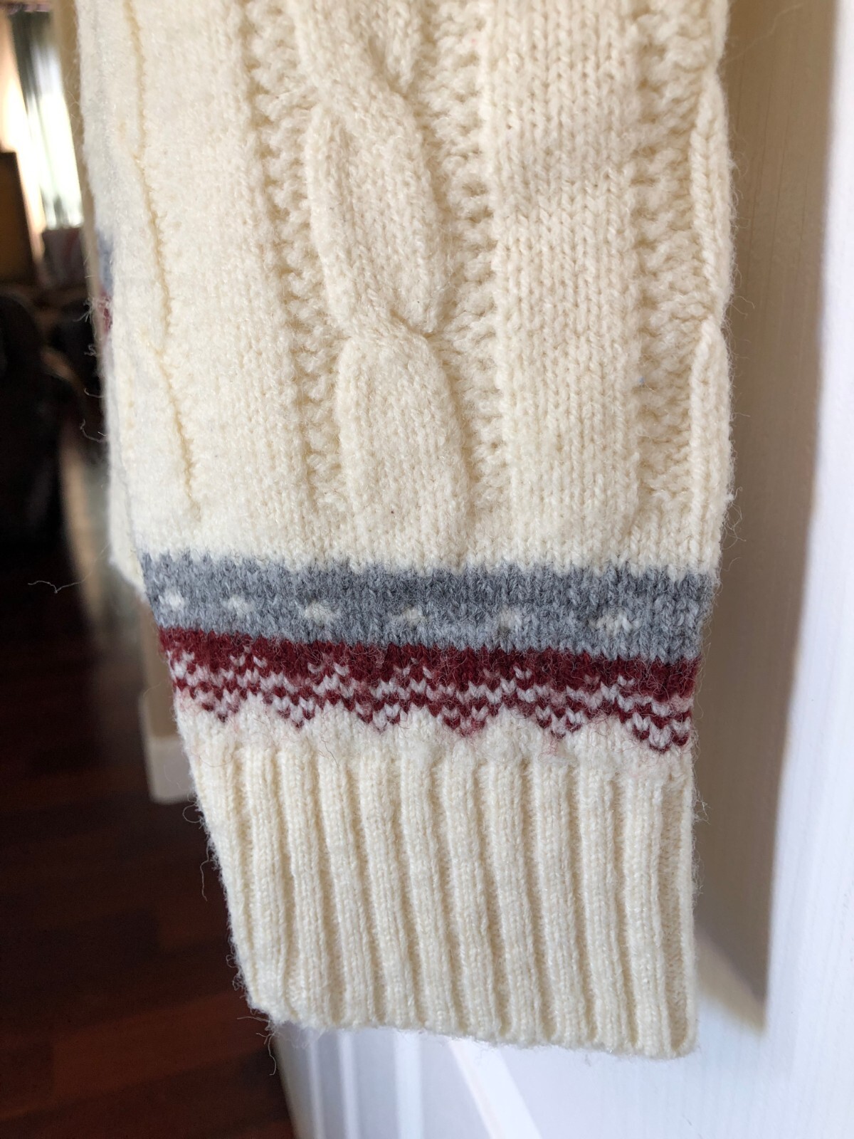 Jantzen Vintage 1970&rsquo;s Cream Cable Knit Pullover Patterned Sweater Unisex Sz L