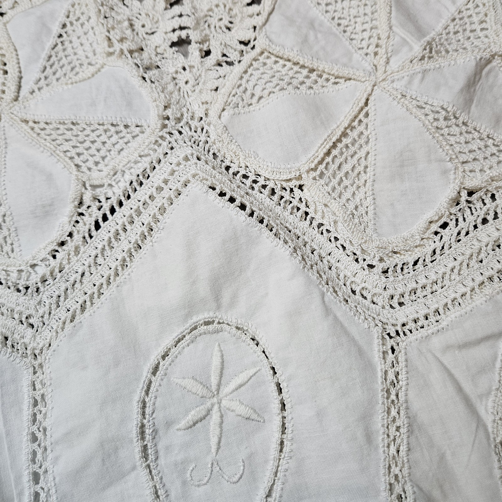 VTG NOS Hand Made BANDO Crochet Lace 100% Cotton Linen Tunic Large Women&rsquo;s Top