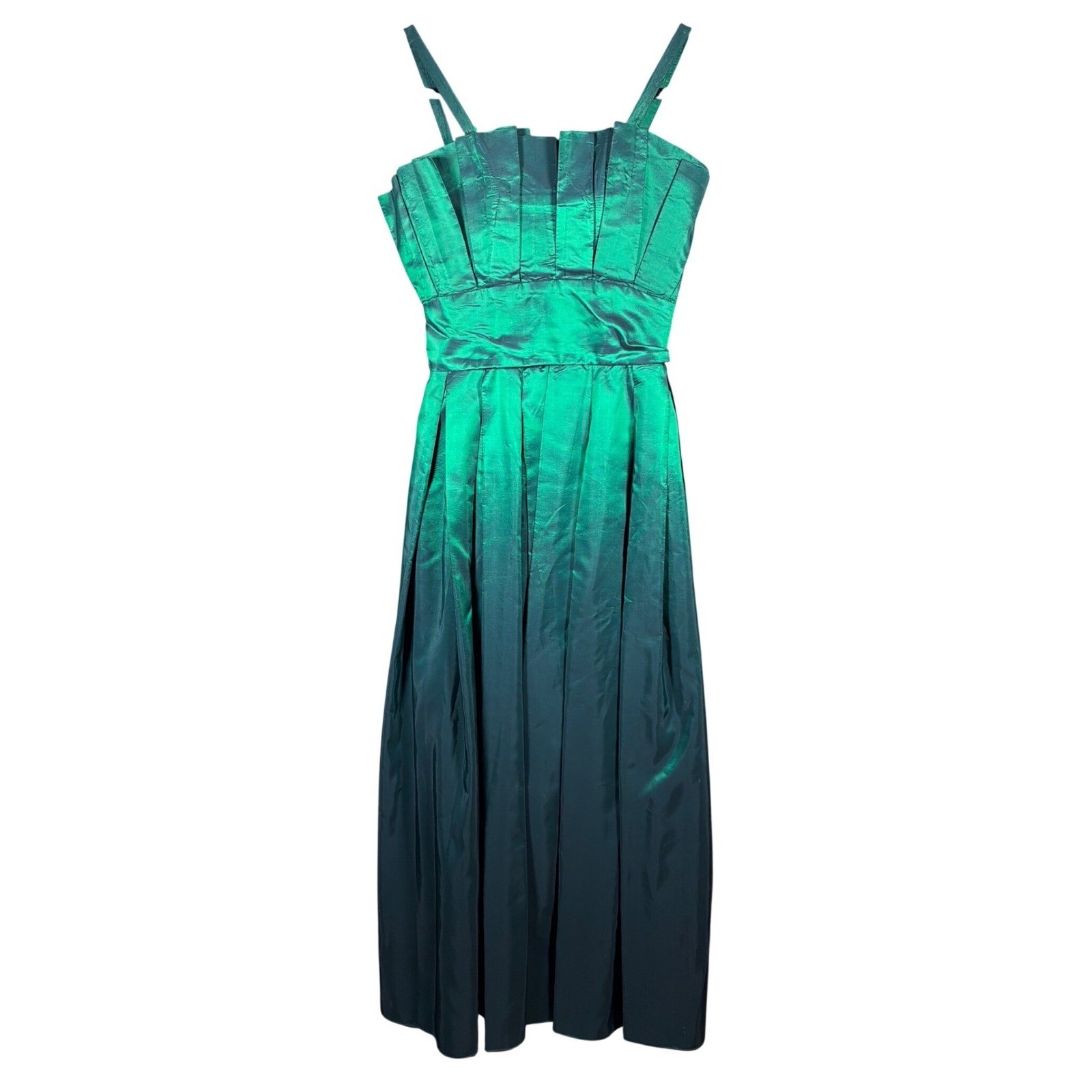 Alyce Designs Vintage Iridescent Green Taffeta Pleated Ball Gown Size 6 Formal