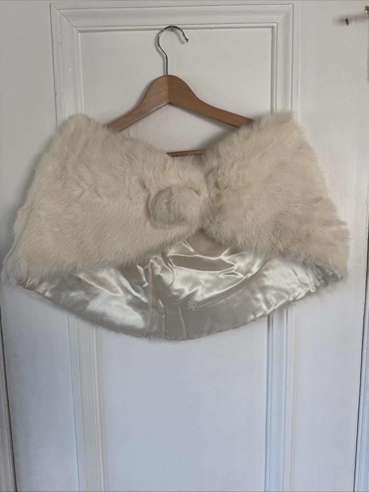 Vintage Off White Rabbit Fur Stole Shrug Cape Wedding Bridal Jacket 60&rsquo;s One Sz