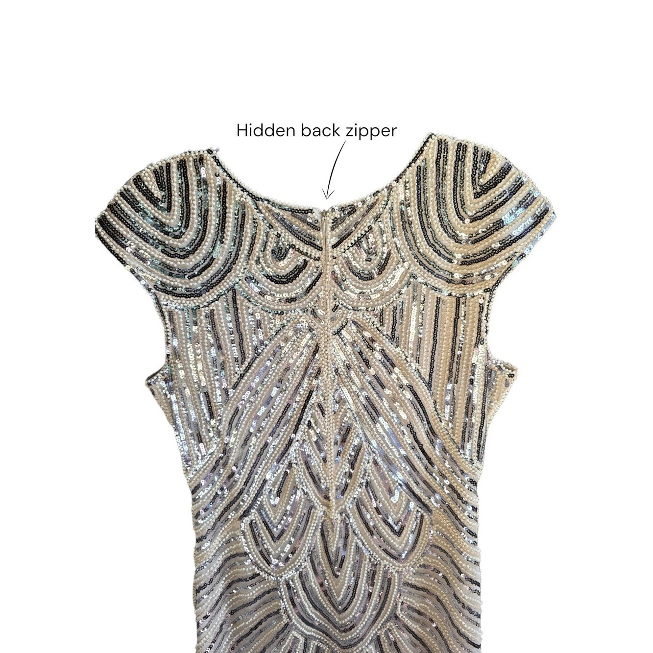 1920s Sequin Beaded Fringe Gatsby Flapper Cocktail Dress in Champagne Size Large