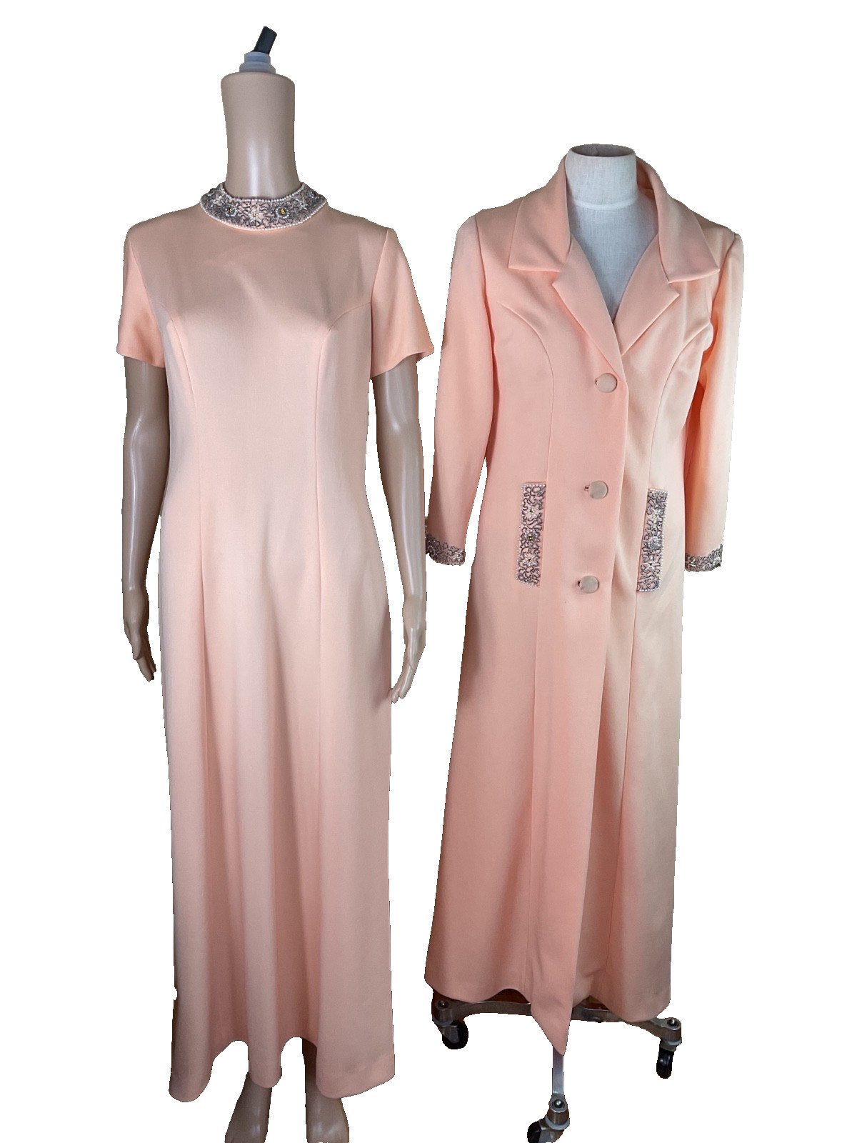 VTG 60’s Beaded Embellished Full Length Dress & Coat Formal S 4-6