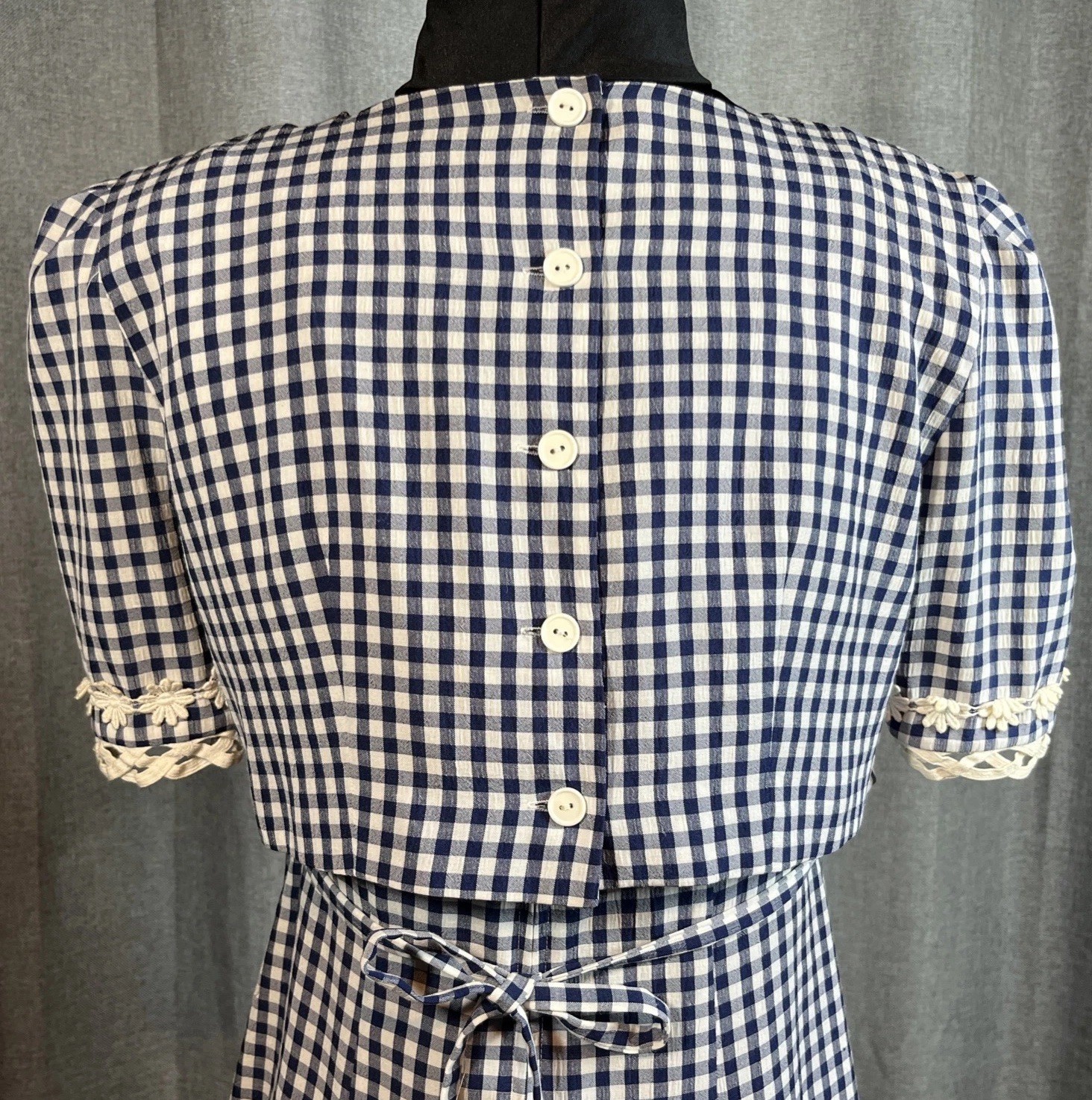 Vintage 1990s Navy White Gingham Cottagecore Prairiecore Dress – 4