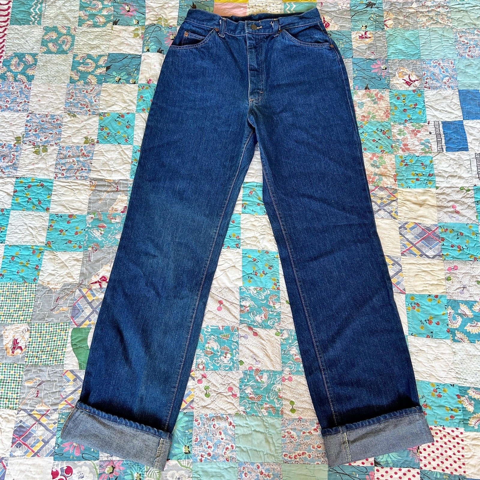 Vintage 70s/80s Lee Dark Wash High Waist Straight Leg Cotton Denim Jeans 28×33