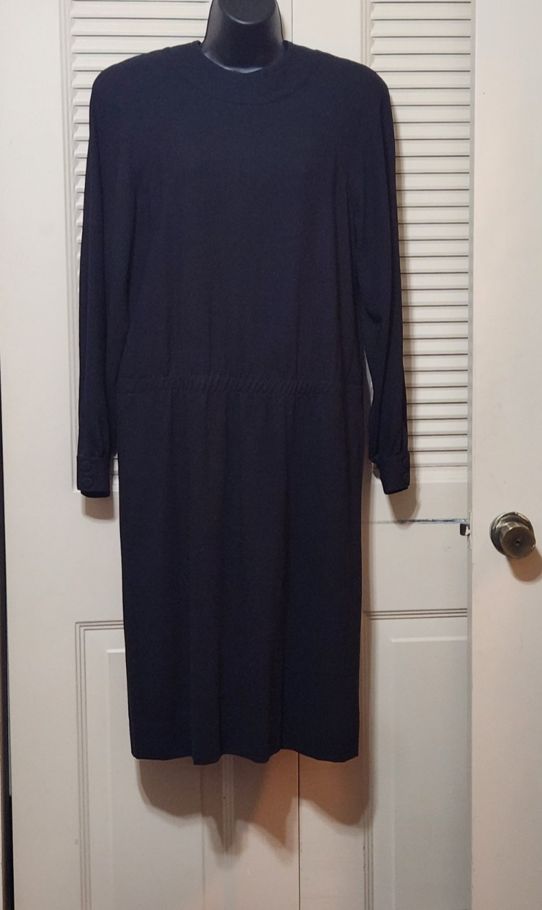 Vintage ADELE SIMPSON Black All Seasons Wool Dropped Waist Dolman Sleeves sz8