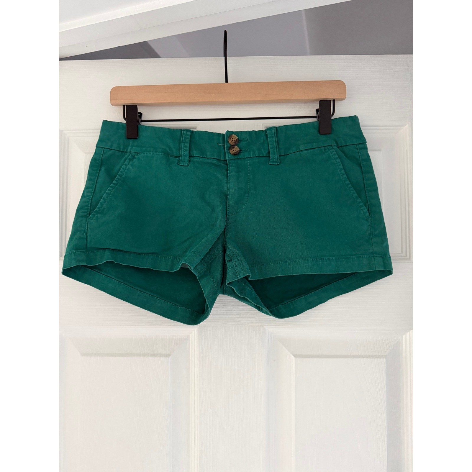 Y2K American Eagle Micro Chino Shortie Shorts Green Retro Preppy