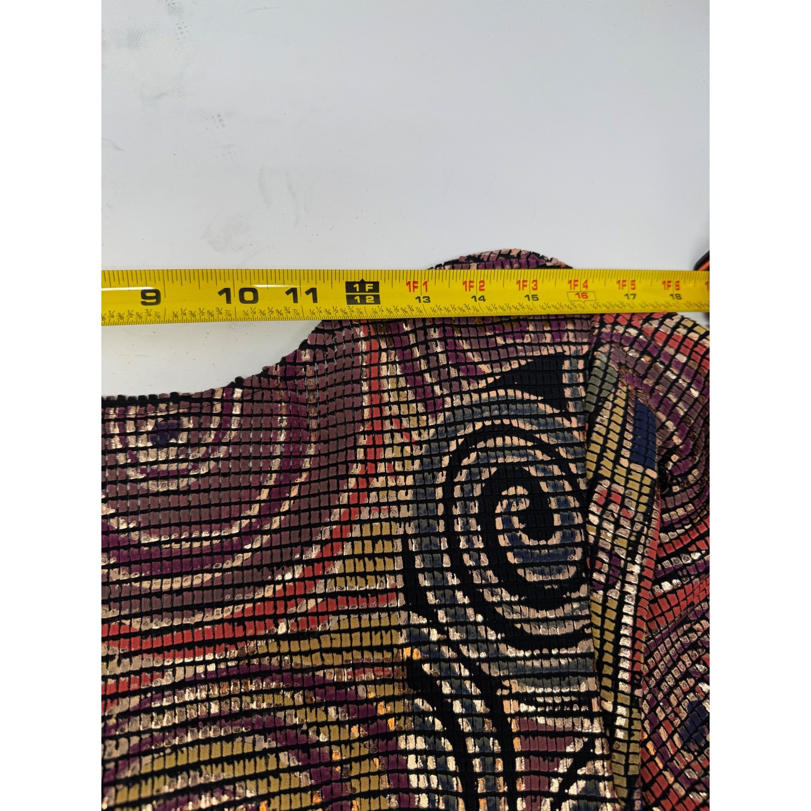 Vintage Janine of London La Vie Mosaic Metallic Knit Midi Dress Gold Red Sz M