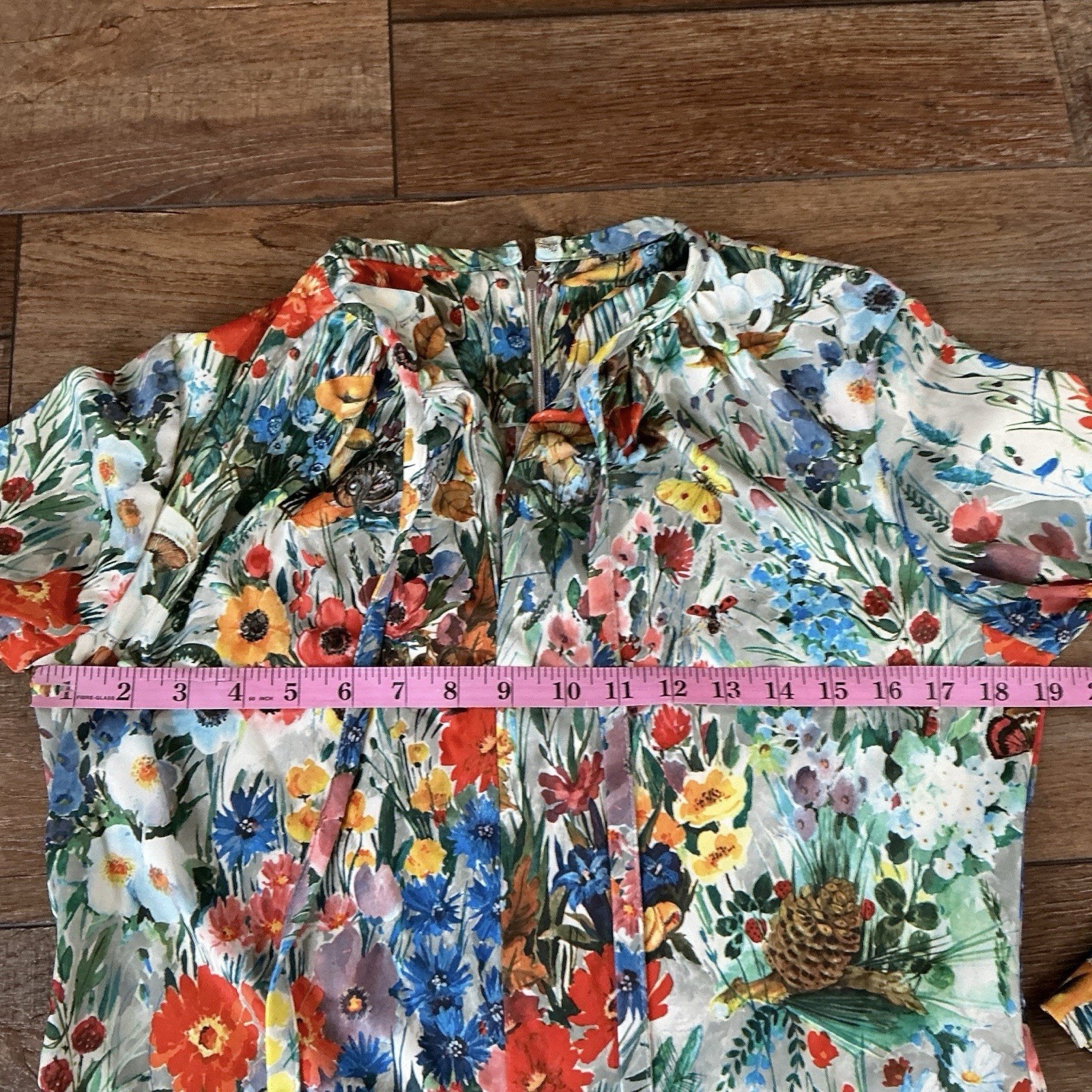 70s VTG Floral 2pc Set Blouse Skirt Size 14 Mushroom Butterfly Cottagecore #1D6
