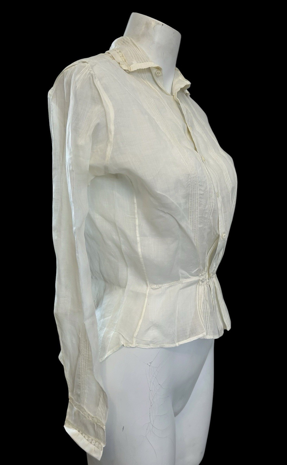 1890s Antique Edwardian White Shirt Waist Blouse Embroidered