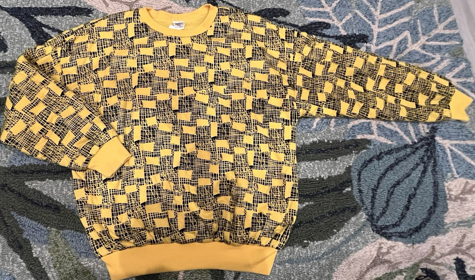 Street Scenes Yellow Black Geometric Pattern Regular Size Vintage Sweater