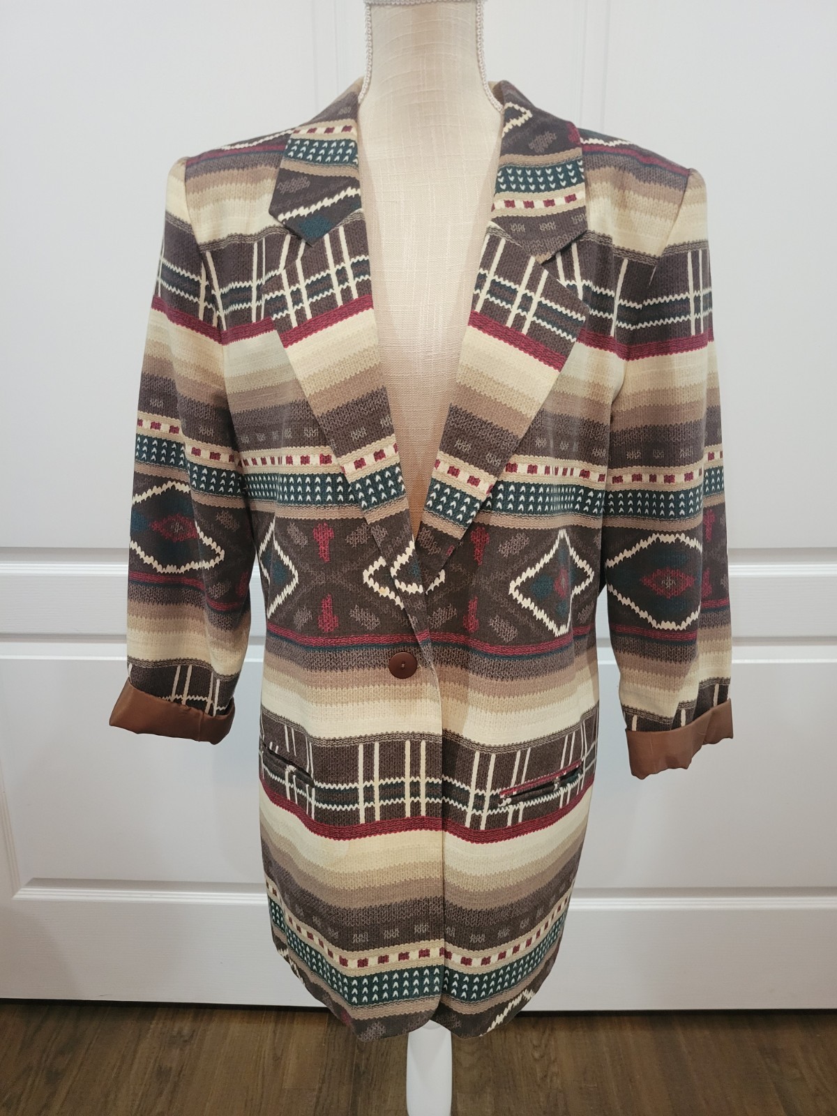 Southwestern Oversized Blazer Jacket Womens L Earth Tone Aztec 90s UNITS