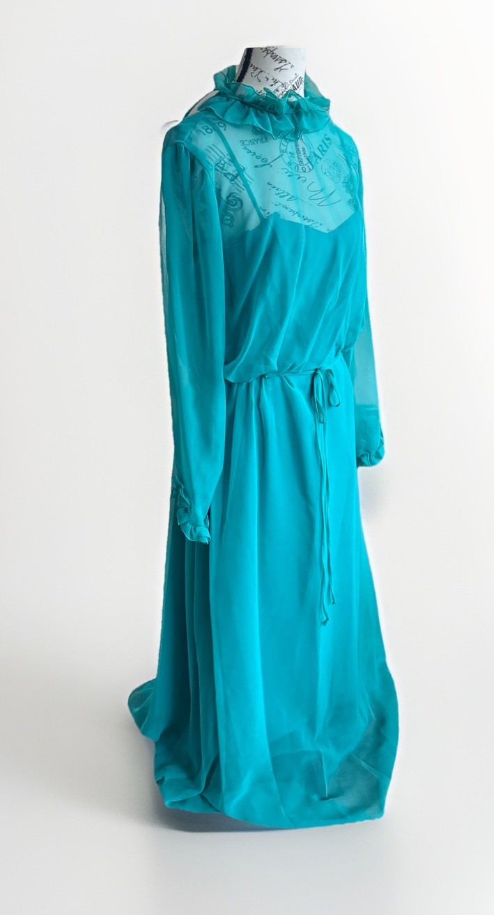 Vintage 70s House Of Bianchi Sheer Chiffon Edwardian Prairie Cottage Maxi Dress