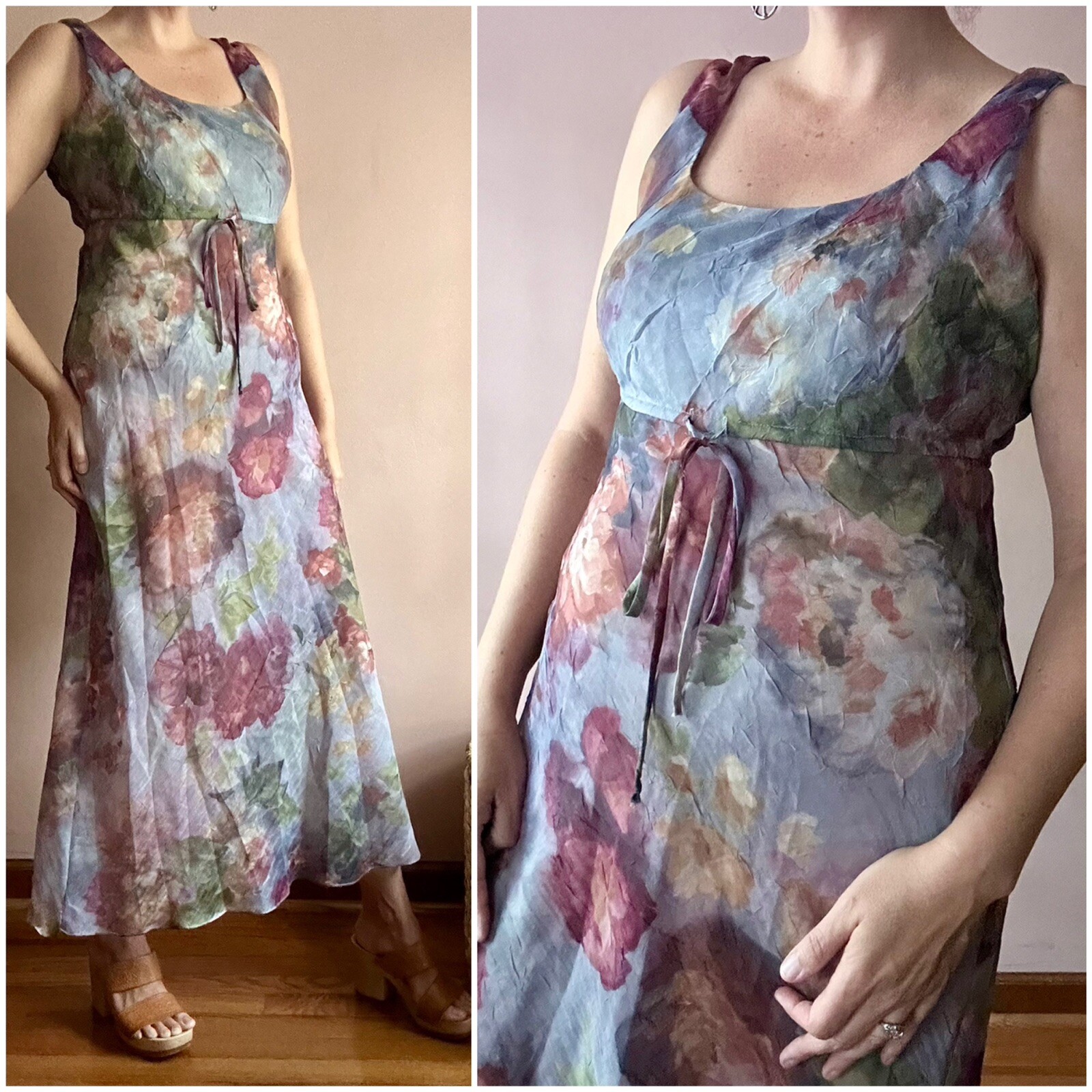 Vintage 90s Johnny Was Watercolor Floral Romantic Sundress Hippie Boho M
